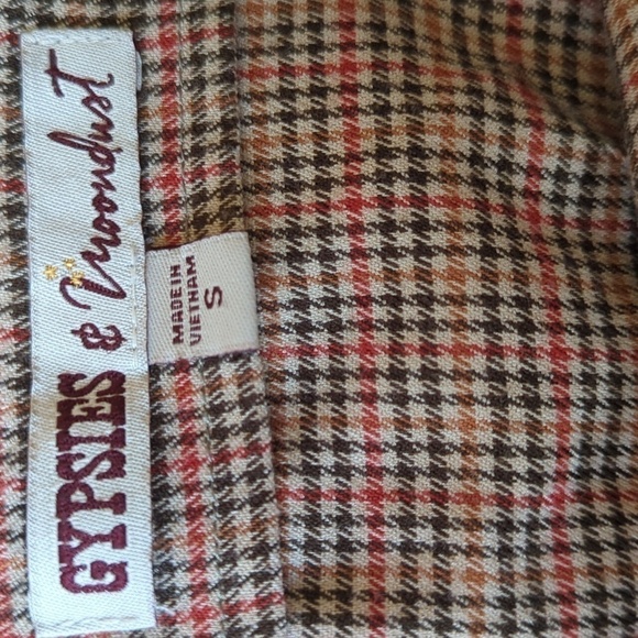 Gypsies & Moondust Jumpsuit Houndstooth Plaid Pockets Tan Academia Boho - Picture 6 of 11